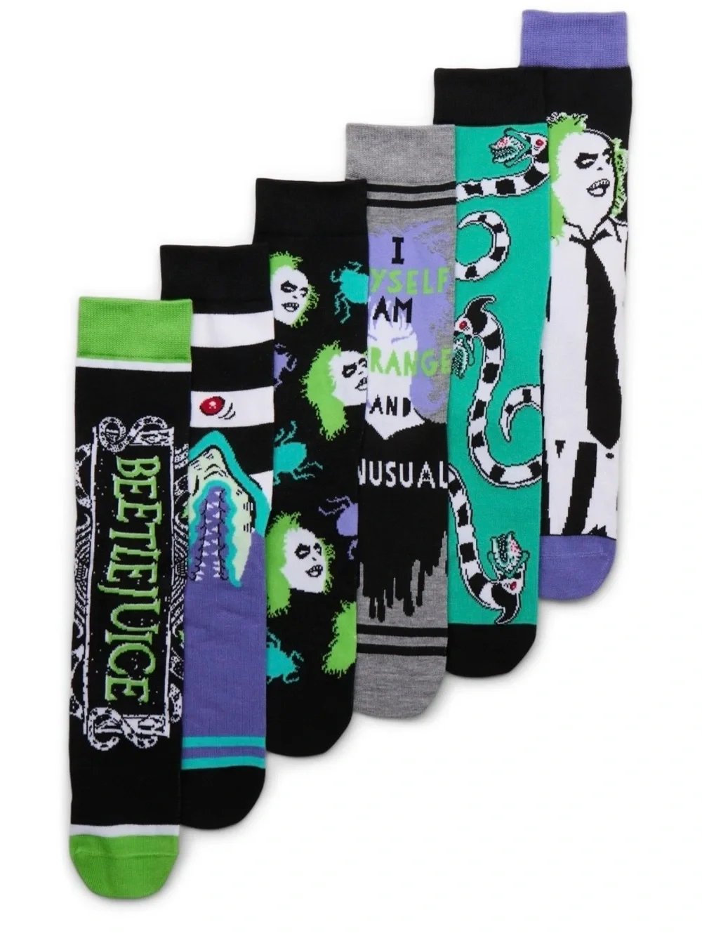 Beetlejuice Men's Crew Socks, 6-Pack, Shoe Sizes 8-12